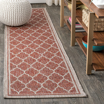 Trebol Moroccan Trellis Textured Weave Indoor/outdoor Runner Rug